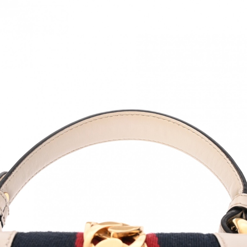 GUCCI Sylvie Flower Embroidery White Leather Canvas Handbag - Picture 4 of 11